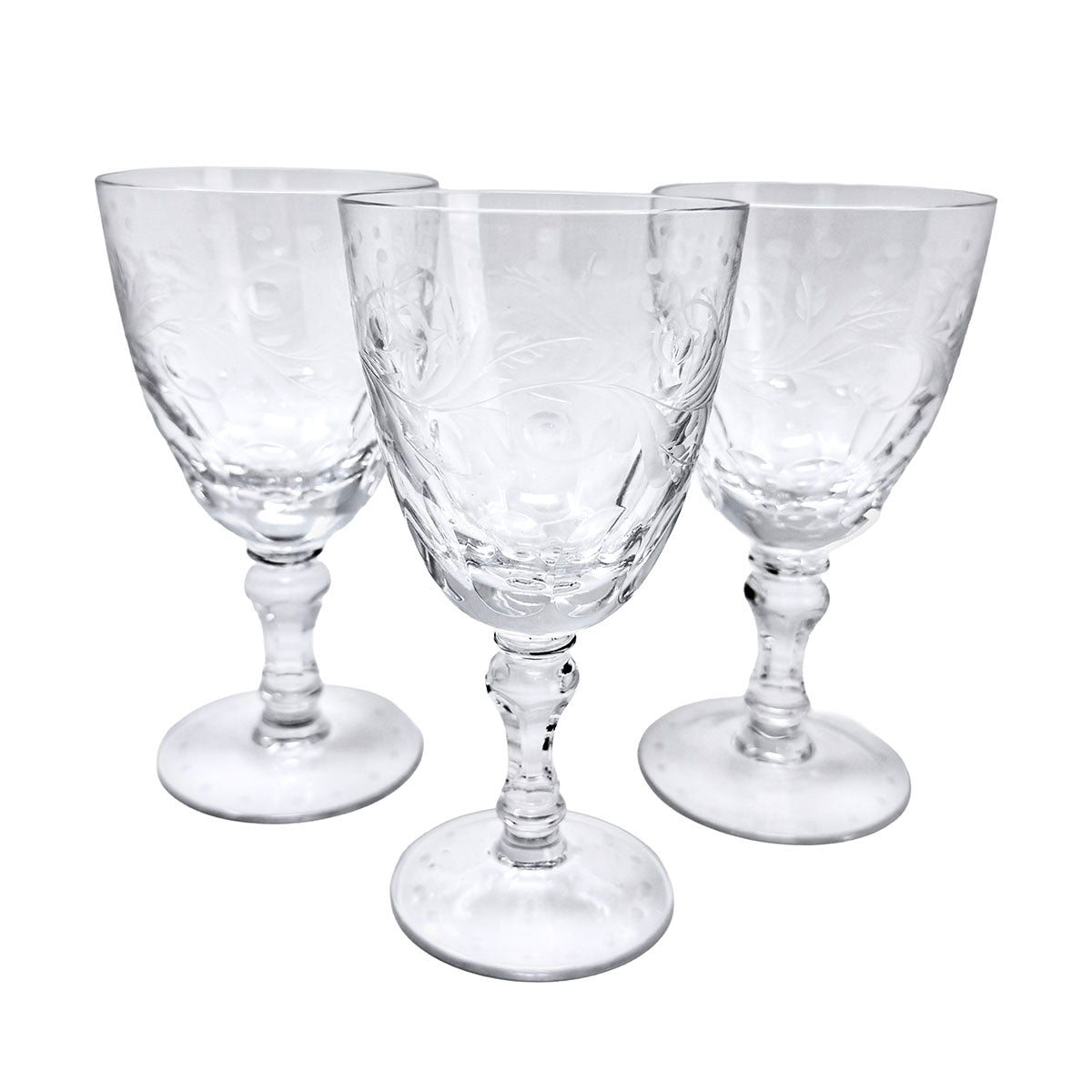 Set of 8 Hand Etched Crystal Stemware