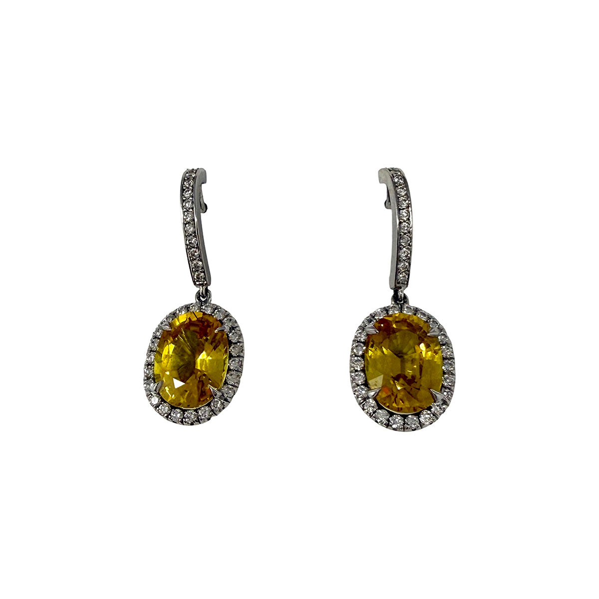 Platinum Drop Earrings with Yellow Sapphire and Diamonds