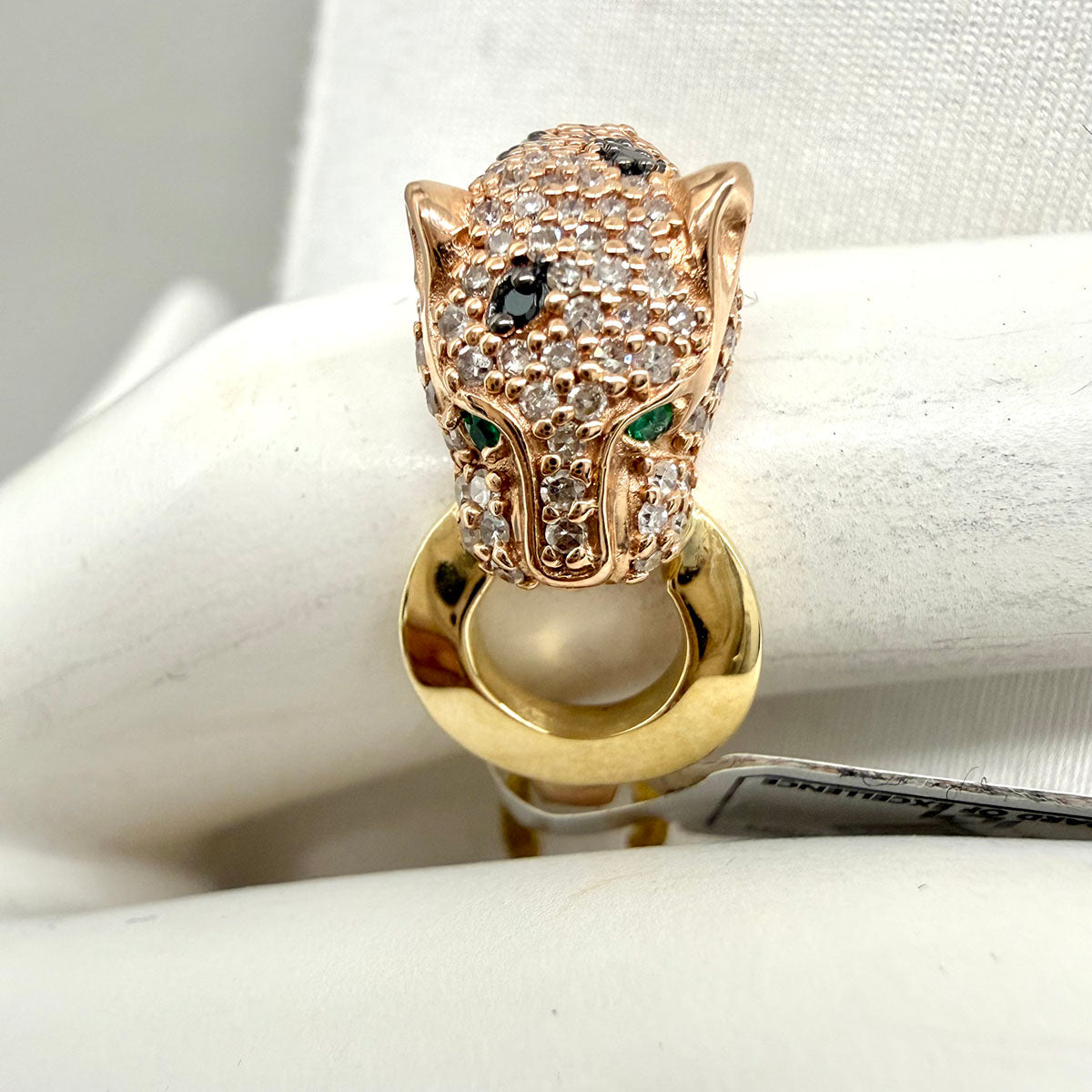 Effy 14K Yellow Gold Ring Panther Ring with Diamond, Emerald and Tsavorite