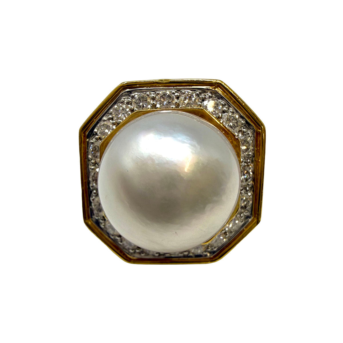 Montreaux 18K Gold and Platinum Ring with 15mm Mabe Pearl and Diamonds