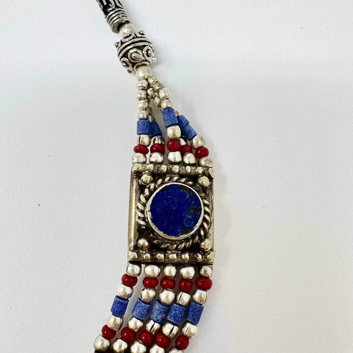 Tribal Red and Blue Inlay Silver Choker Necklace