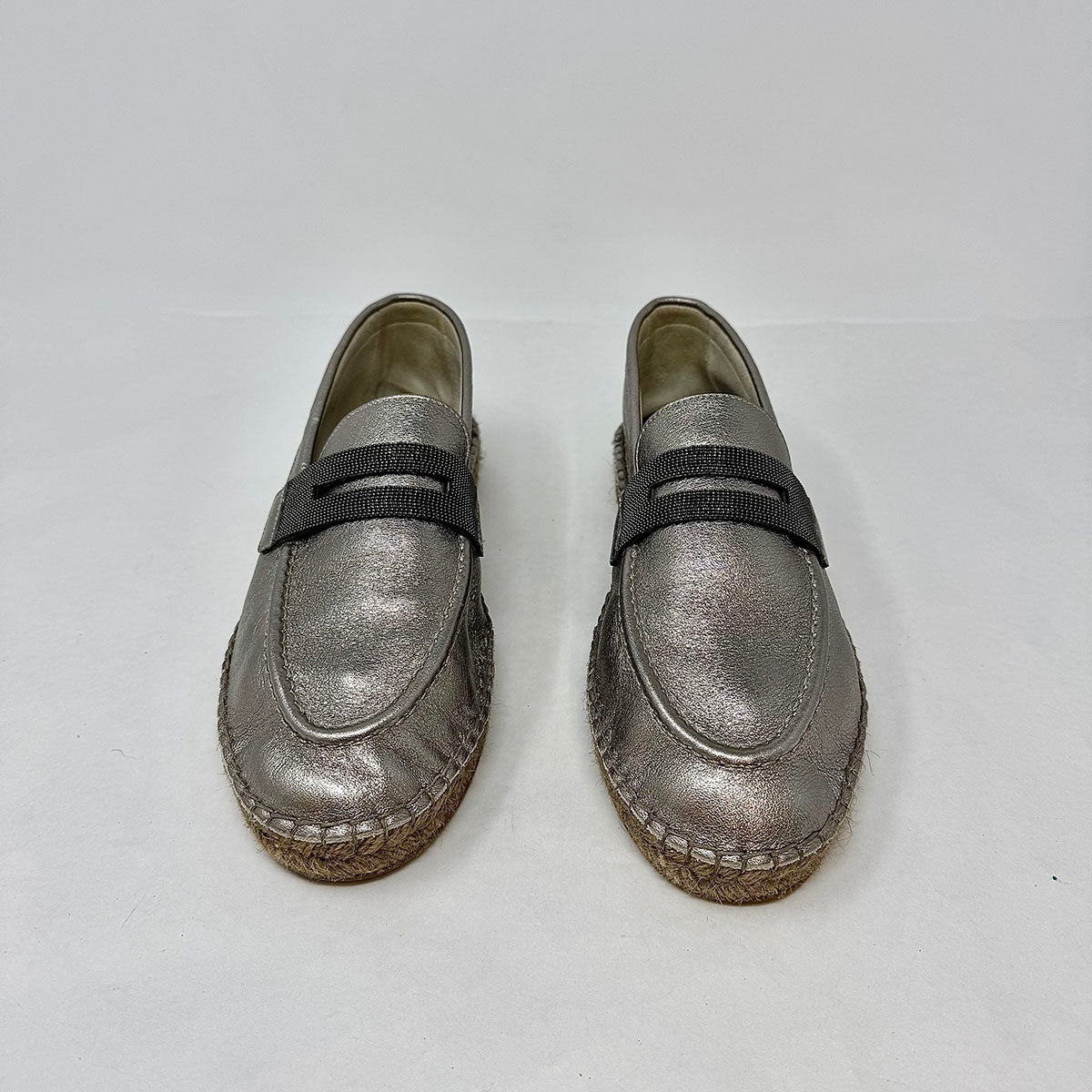 Brunello Cucinelli Metallic Espadrille with Monili