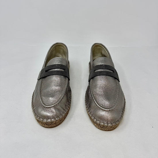 Brunello Cucinelli Metallic Espadrille with Monili