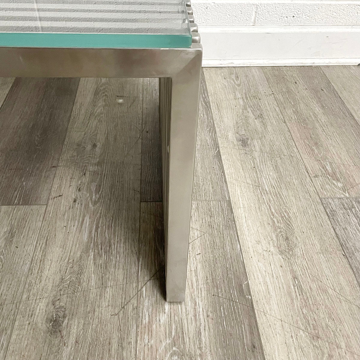 Coffee Table with Glass Top and Brushed Metal Base