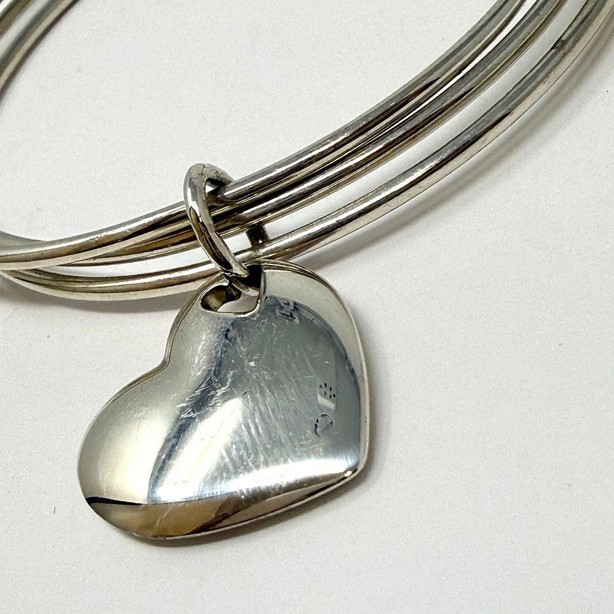Tiffany & Co. Sterling Silver Heart Charm Triple Bangle  Bracelet