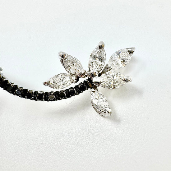 18K White Gold Curvy Black and Clear Diamond Clip-on Earrings