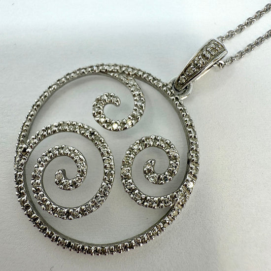 14K White Gold Diamond Swirl Pendant Necklace