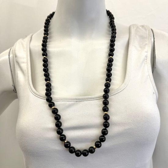 30" Onyx Necklace with Gold Barrels