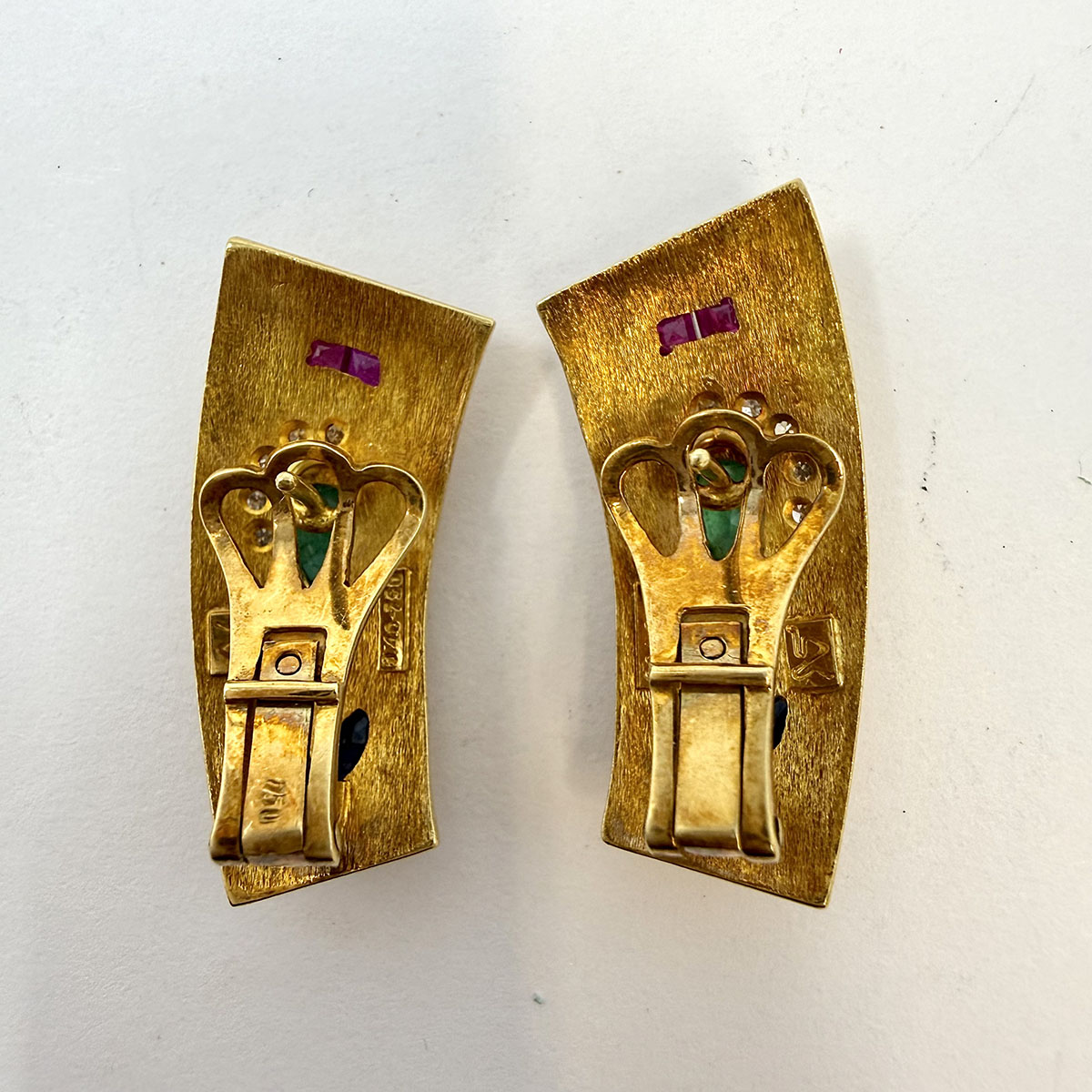 18K Gold Byzantine Earrings with Diamond, Ruby, Emerald and Sapphire