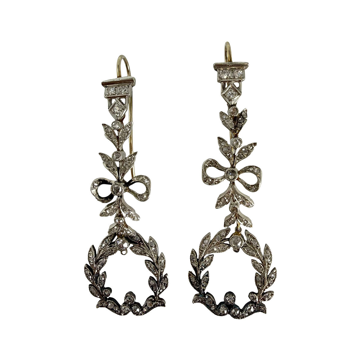 14K White Gold Art Deco Vintage Diamond Drop Earrings