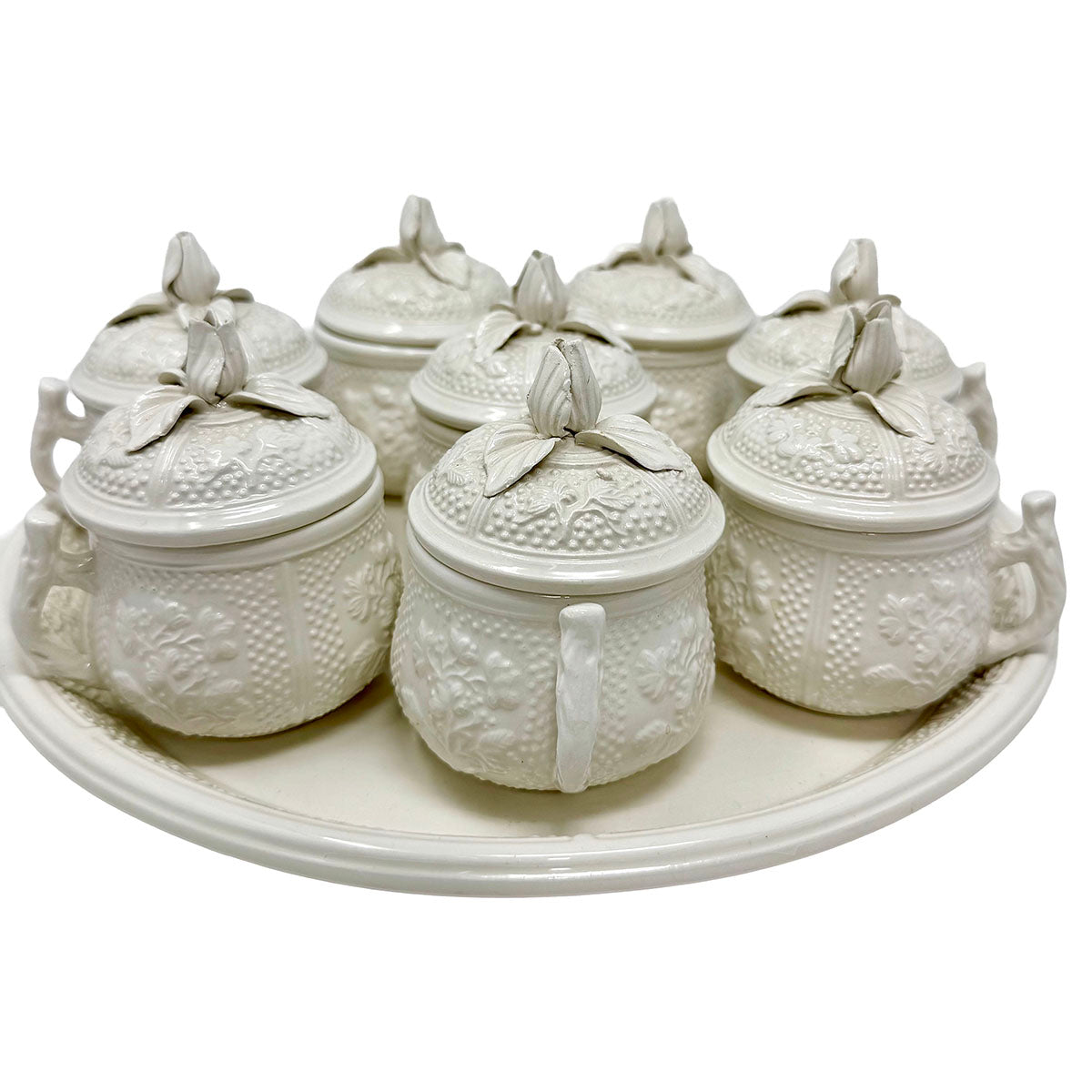 Set of 8 Rosebud Pots De Creme with Tray