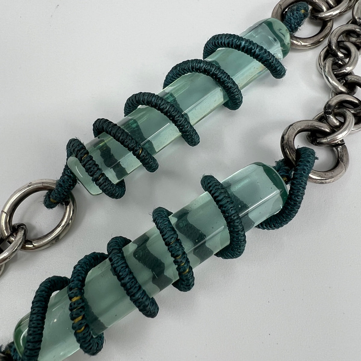 Giorgio Armani 36" Silver Oval Link Necklace with 3 Turquoise Lucite Stick Links