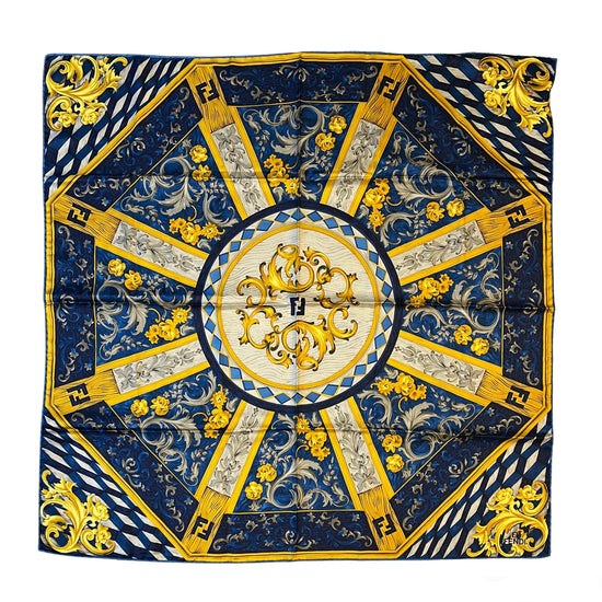 Fendi Navy and Yellow  Silk Scarf
