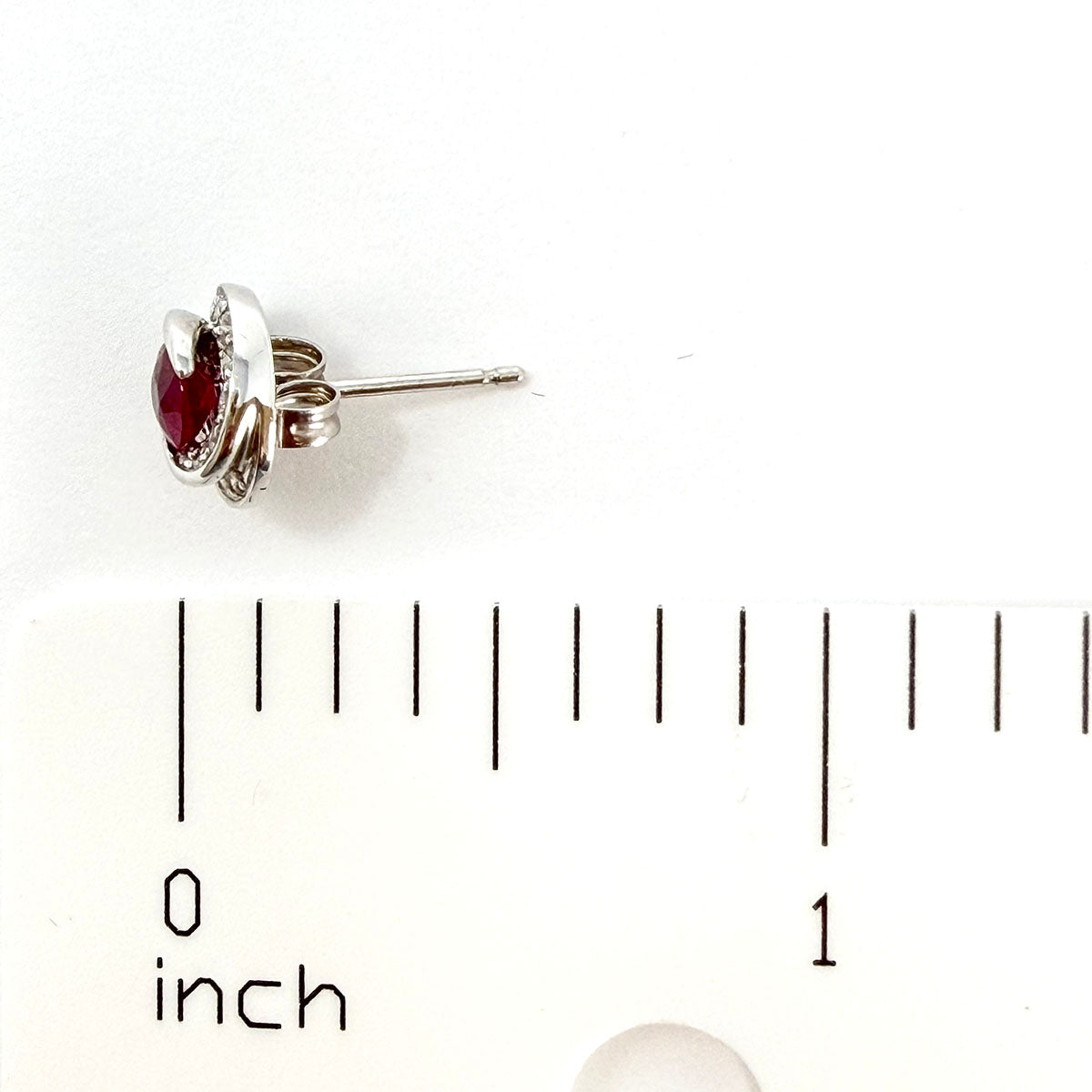 18K White Gold  Ruby and Diamond Swirl Stud Earrings