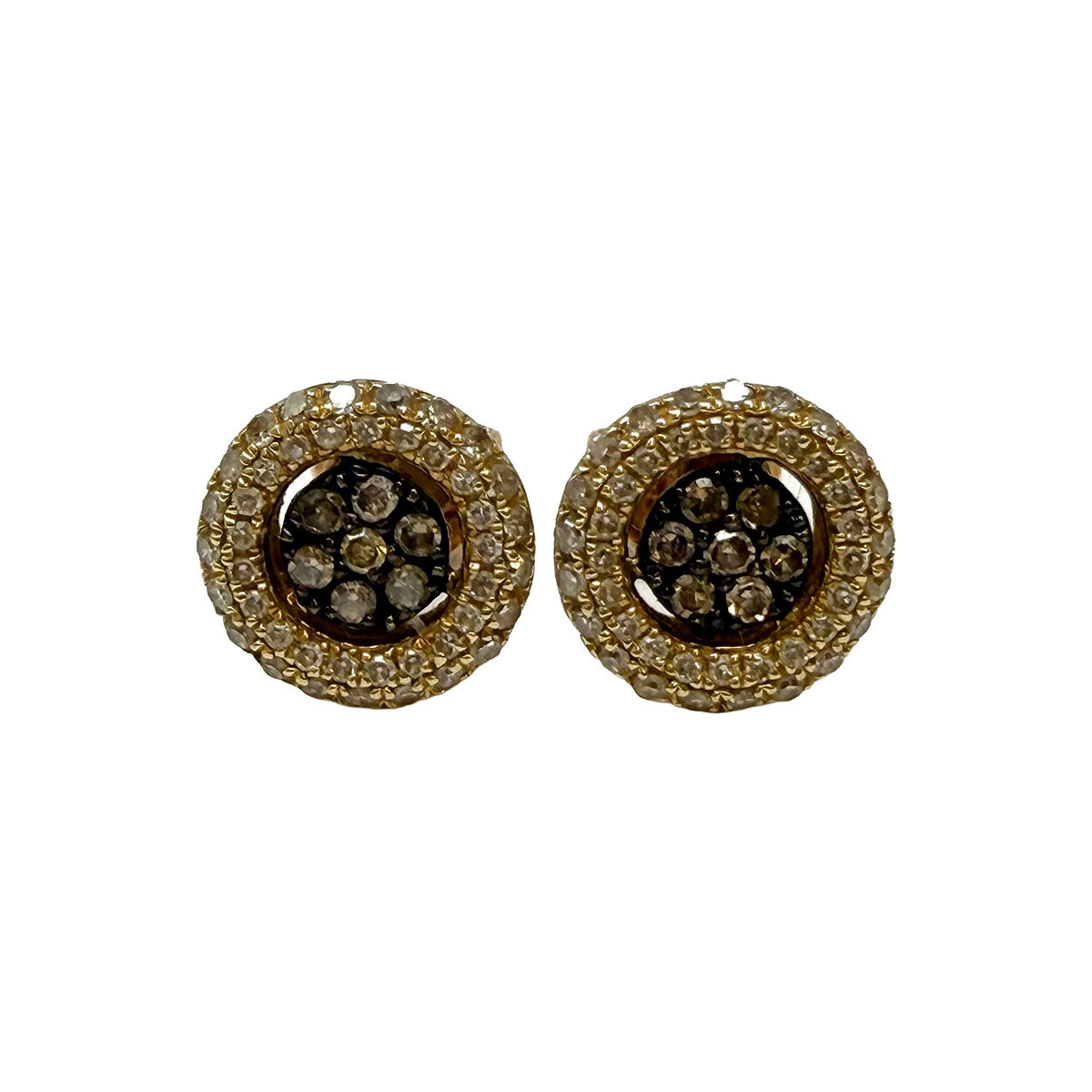 14K Gold Round Stud Earrings with Diamond