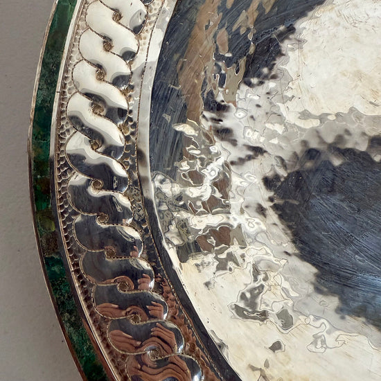 Mexcian Silverplate Serving Tray with Malachite Overlay