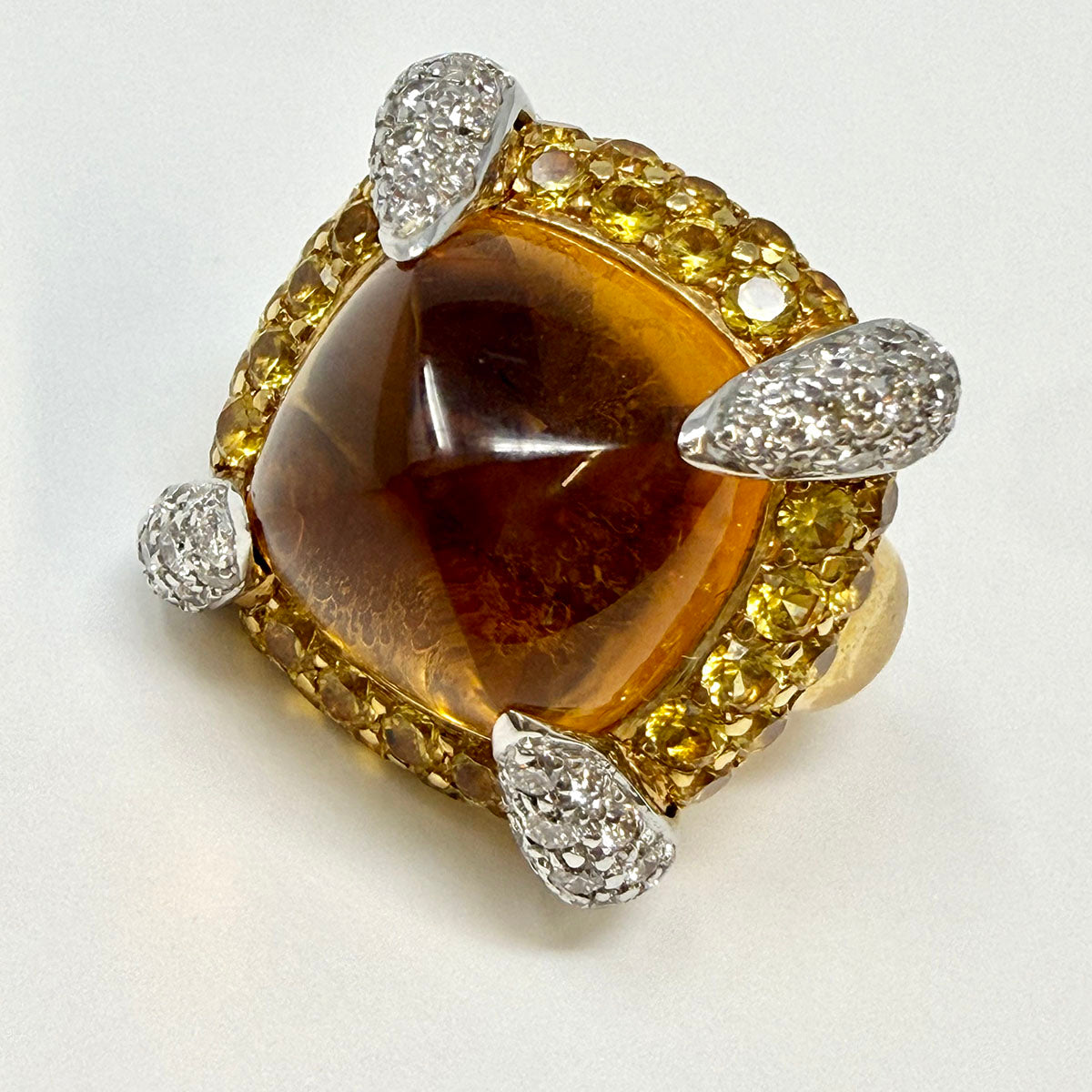 Rodney Rayner 18K Gold  Earrings with Citrine Cabochon and Diamonds