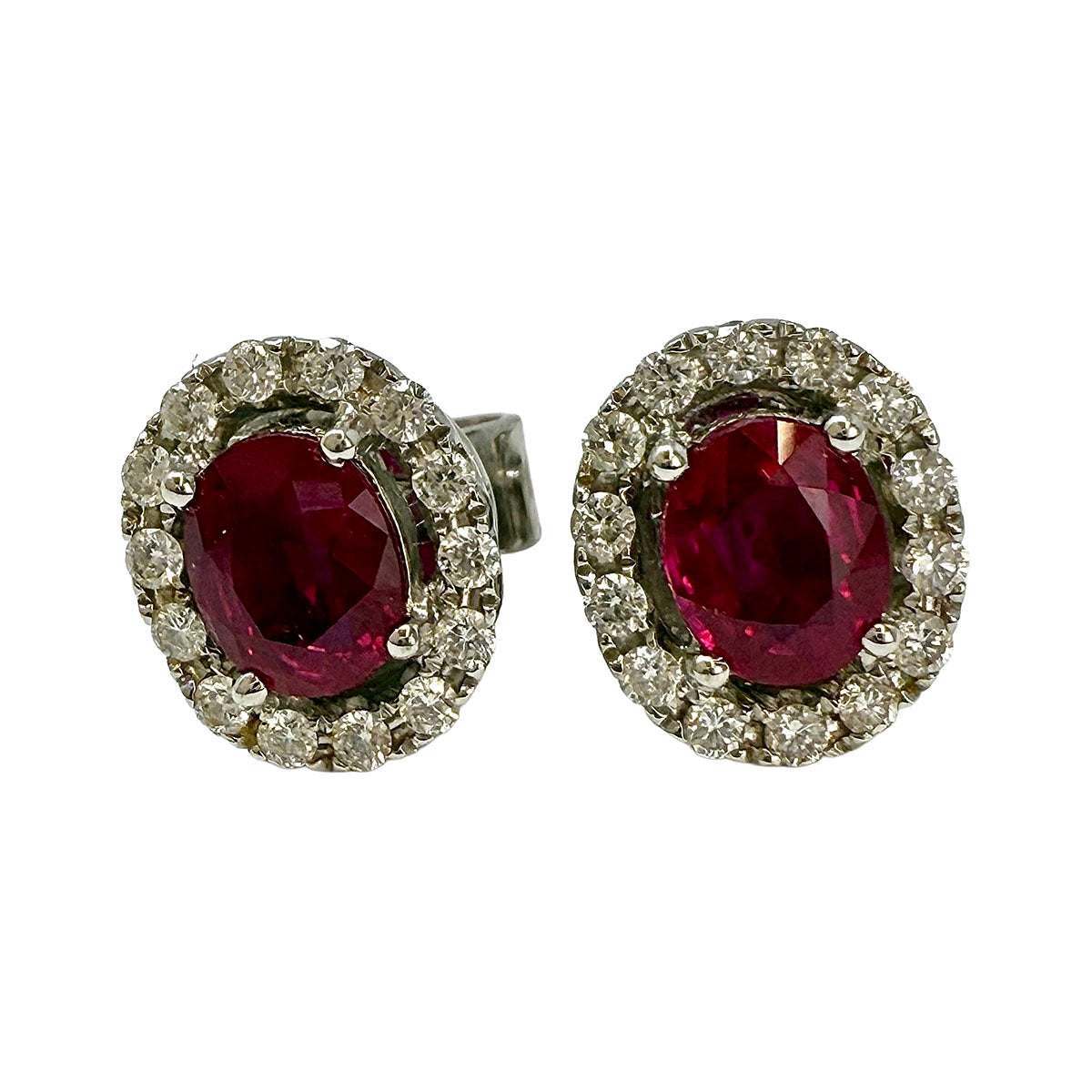18K White Gold Earrings with Ruby and Diamonds