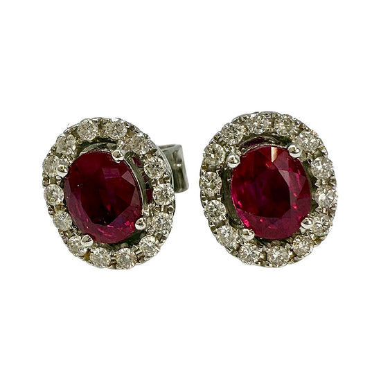 18K White Gold Earrings with Ruby and Diamonds