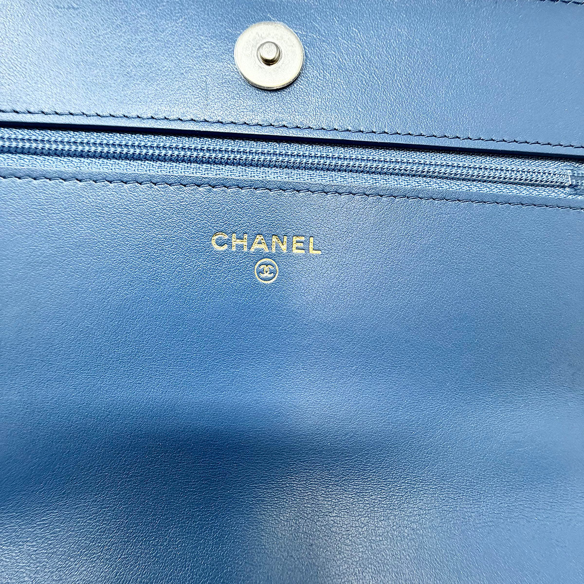 New Chanel 19 Denim Quilted Wallet on the Chain