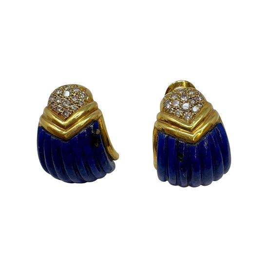Albert Lipton 18K Gold Earrings with Lapis and Diamonds