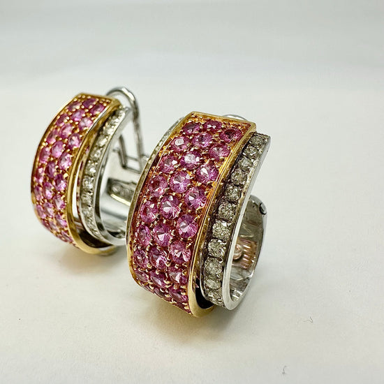 Giorgio Visconti Hoop Earrings with Diamonds and Pink Sapphire