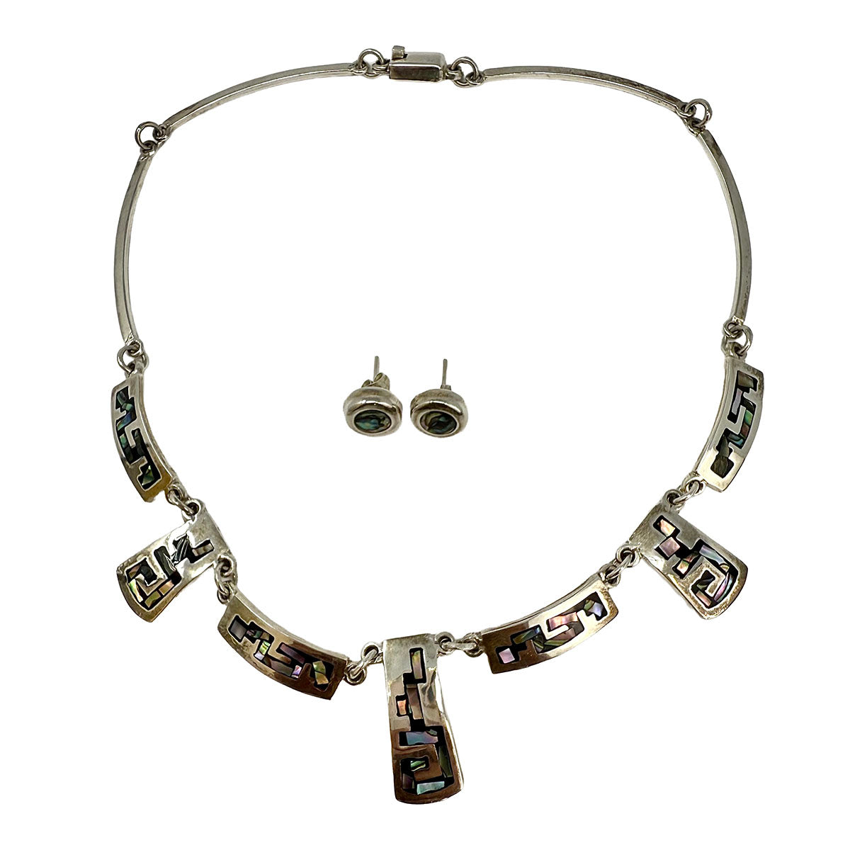 Sterling Silver Necklace with Abalone Inlay and Matching Earrings