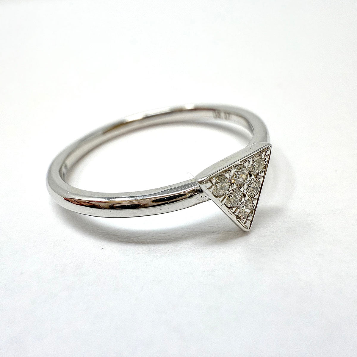 14K White Gold Ring with Triangular Shaped Pave Diamond Embellished Center Piece