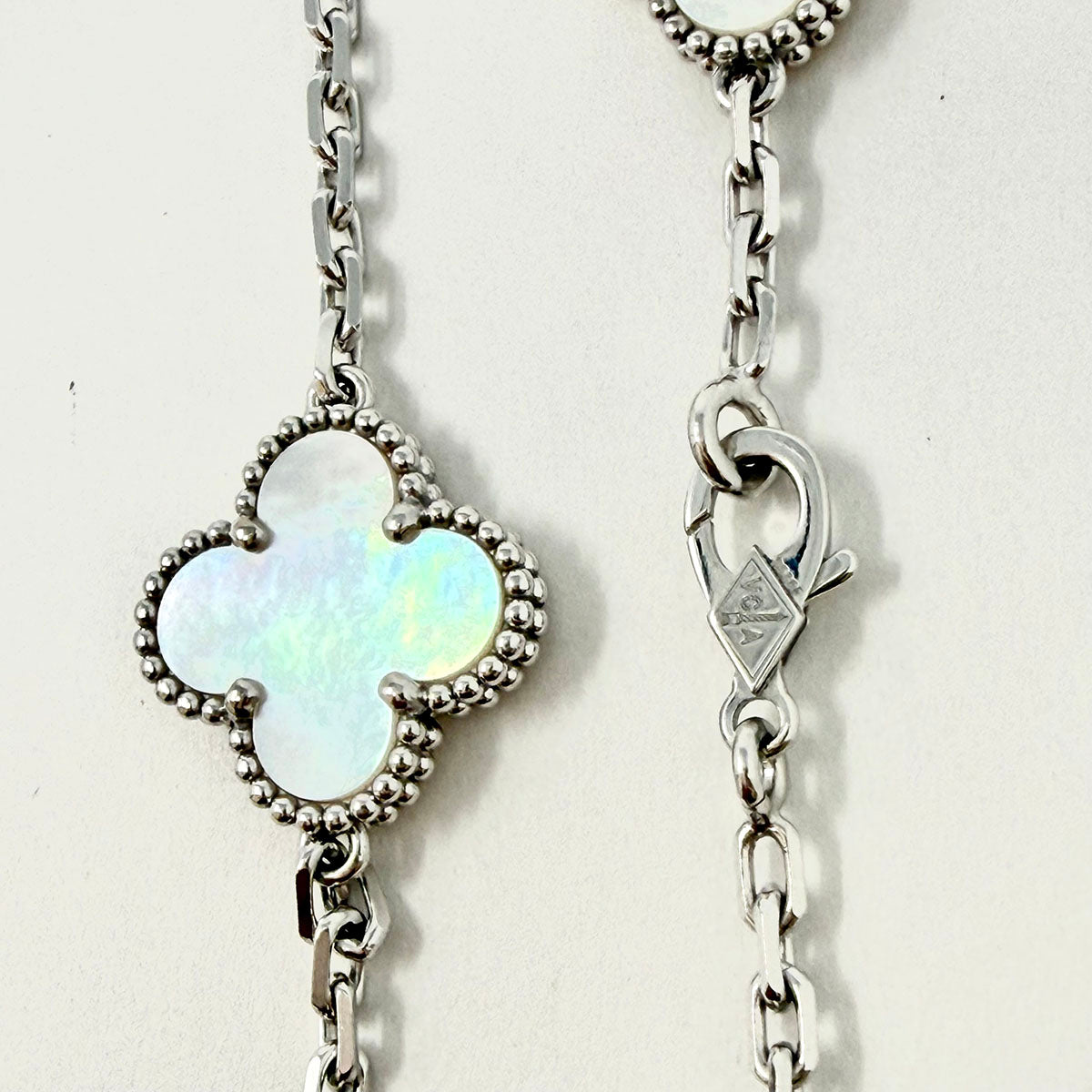 Van Cleef & Arpels 18K White Gold 10 Motif Vintage Alhambra MOP Necklace