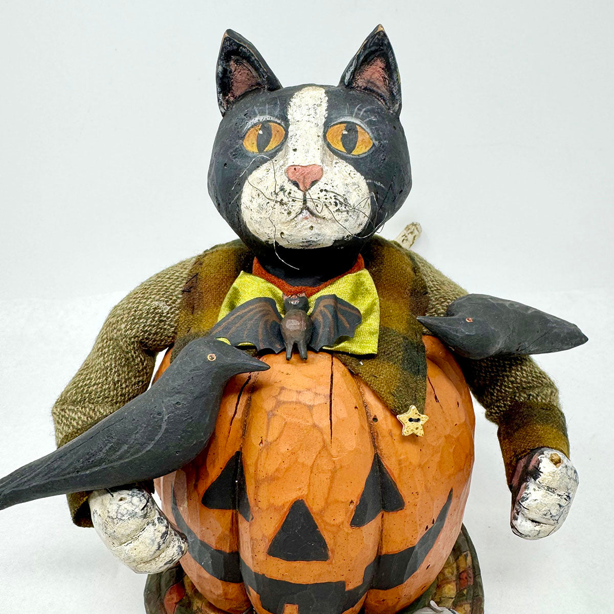 Folk Art Carved Halloween Cat Handmade signed