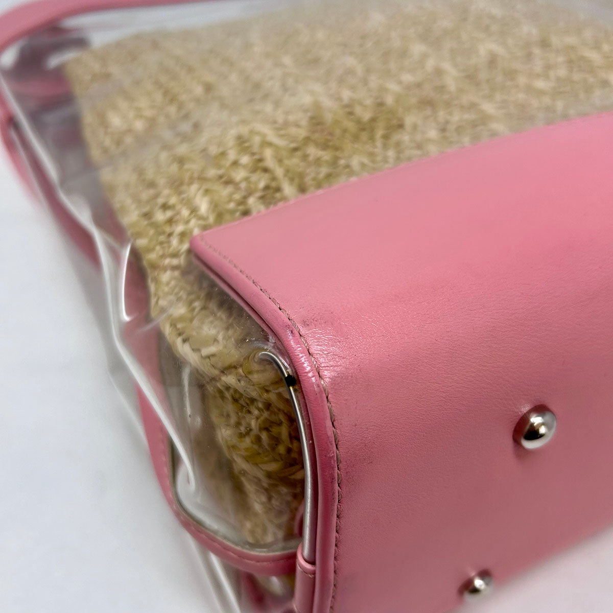 Pink/Clear Chanel 31 PVC/Leather/Quilted Raffia Shopping Tote