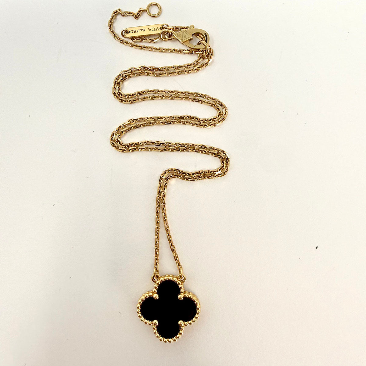 Van Cleef & Arpels Vintage 18K Gold Alhambra 1 Motif Necklace with Onyx