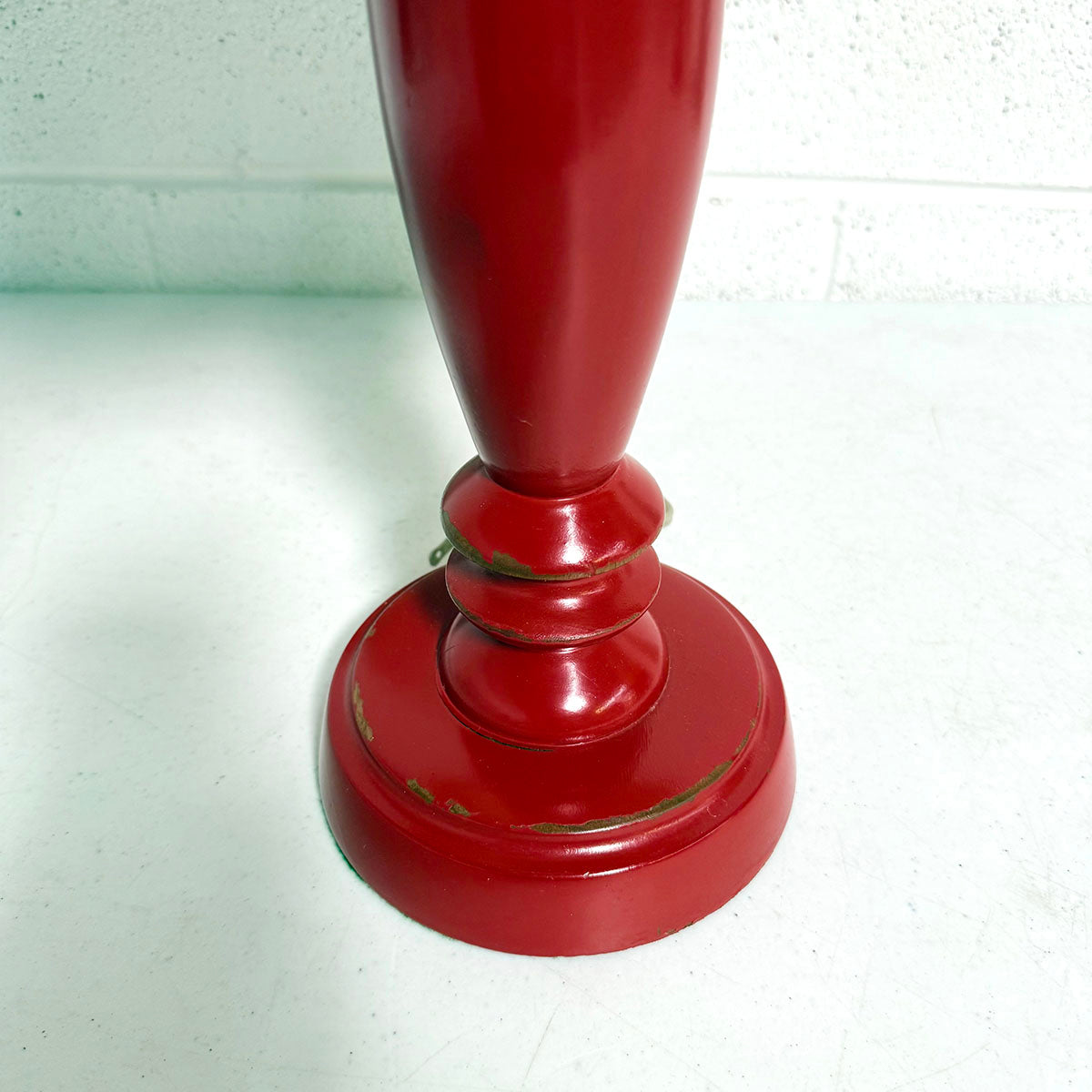 Pair of Rustic Red Lamps with Burlap & Silk Shade