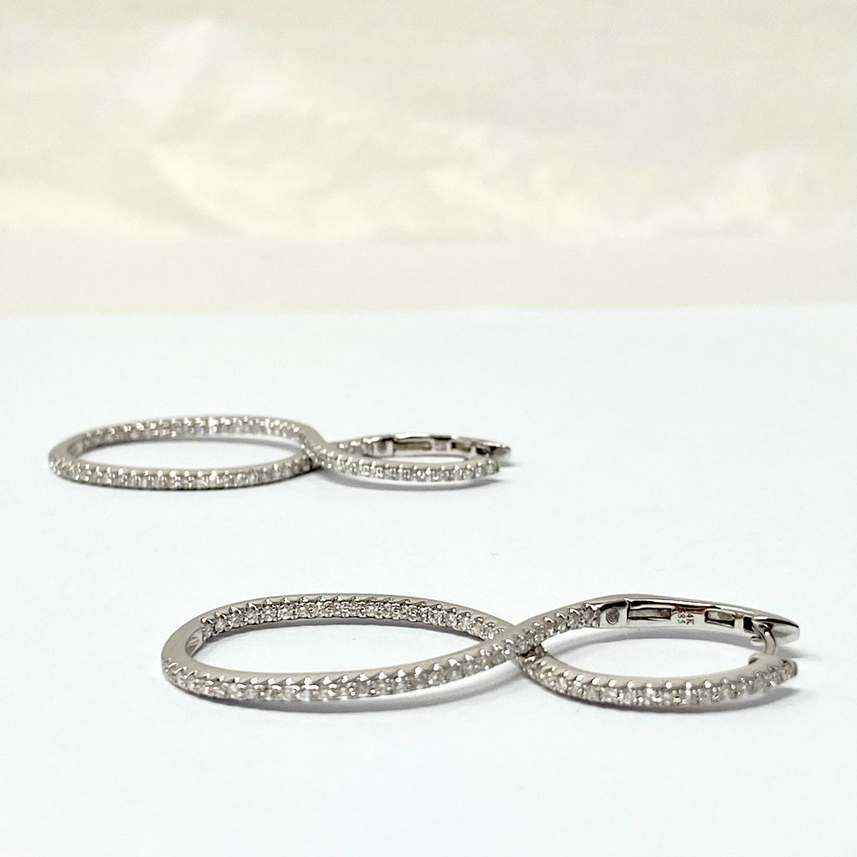 14K White Gold Infinity Hoop Inside Out Diamond Earrings