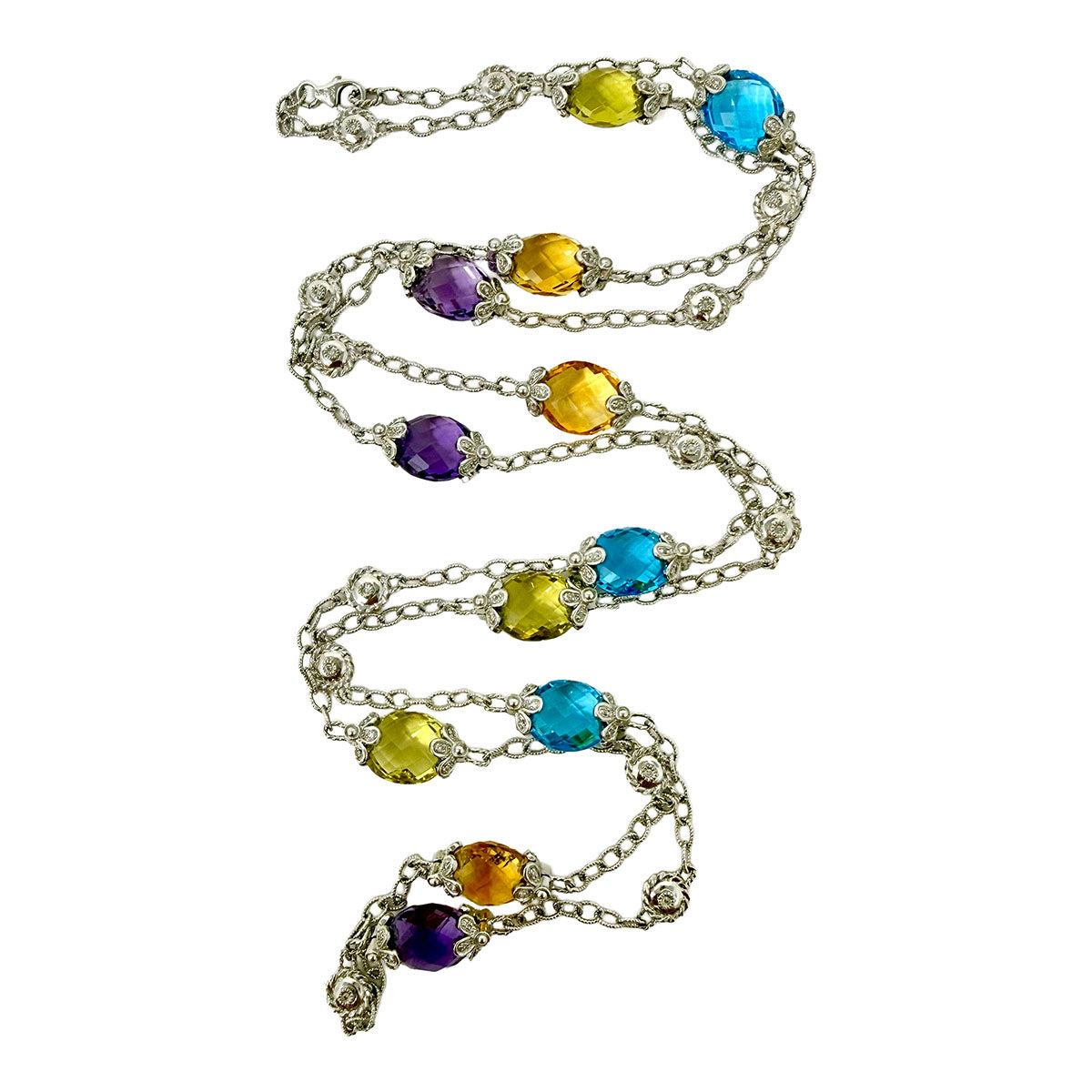 14K White Gold Station Necklace
