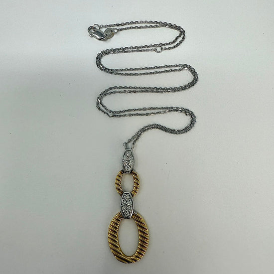 14K White Gold Necklace with Double 14K Yellow Gold Oval Pendant with Diamonds