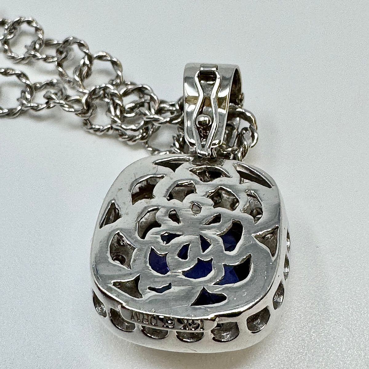 14K White Gold  Necklace with Iolite and Diamond Pendant