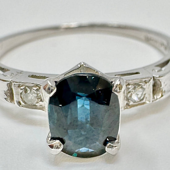 Platinum Ring with Sapphire and Diamonds