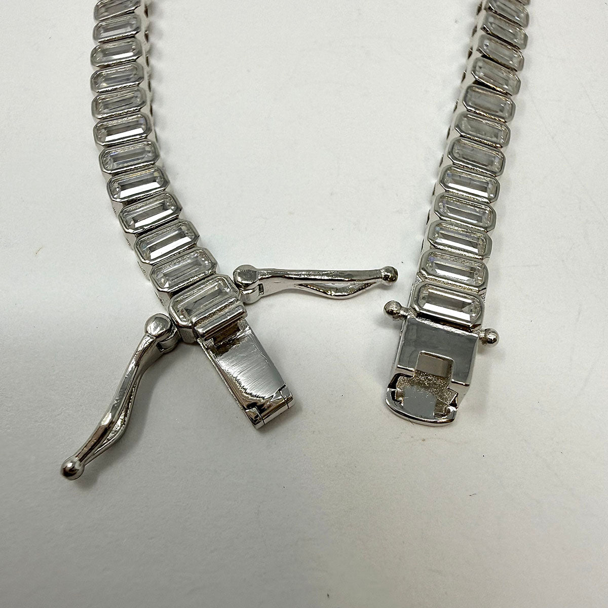 7" Bezel Set Emerald Cut CZ Tennis Bracelet set in Sterling Silver