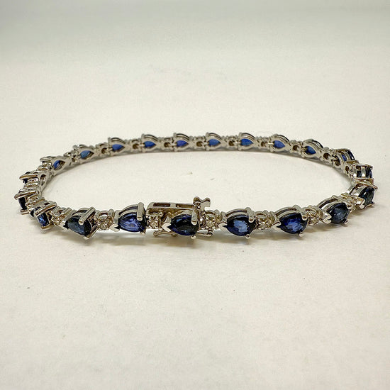 14K White Gold Bracelet with Diamonds and Sapphires