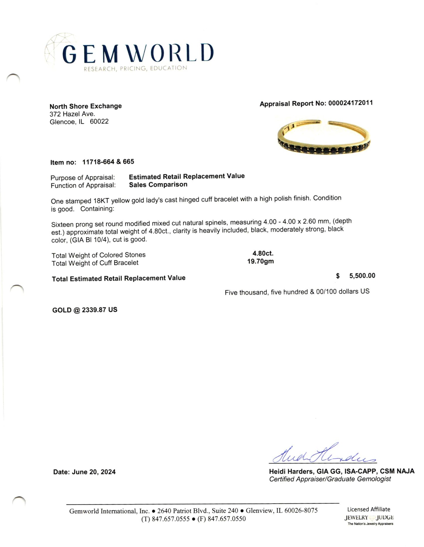 18K Gold Cuff Bracelet with Spinel