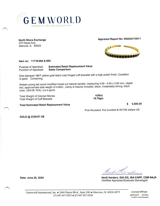 18K Gold Cuff Bracelet with Spinel