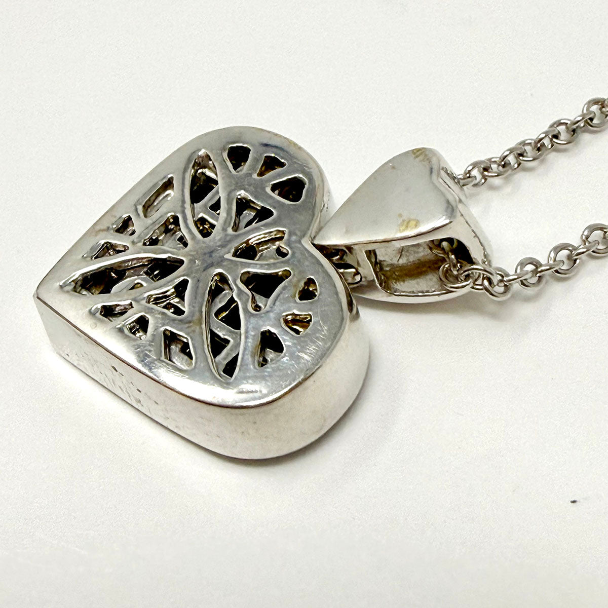 14K White Gold Necklace with Sapphire and Diamond Heart Pendant
