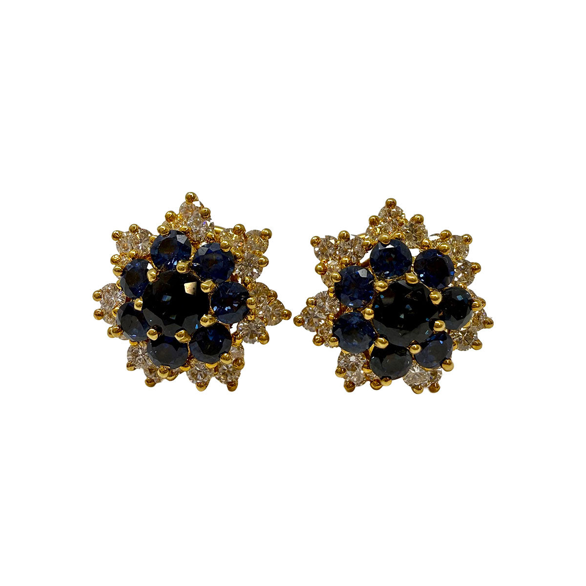 18K Gold Star Shaped Stud Earrings with Sappphires and Diamonds
