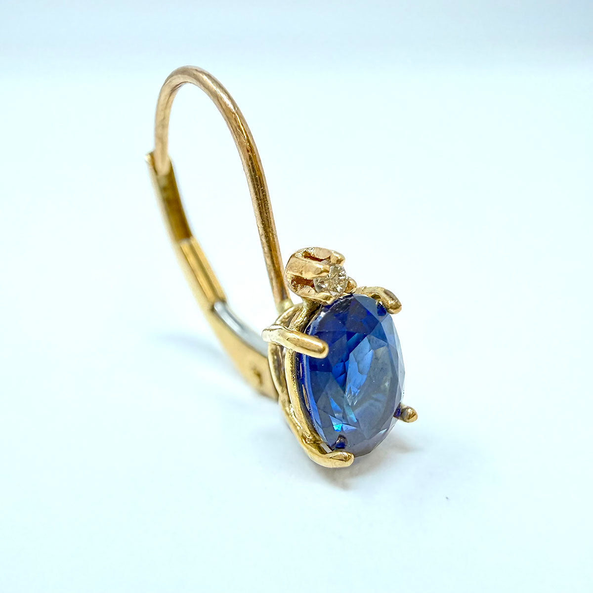 14K Gold Drop Earrings with Sapphire and Diamond