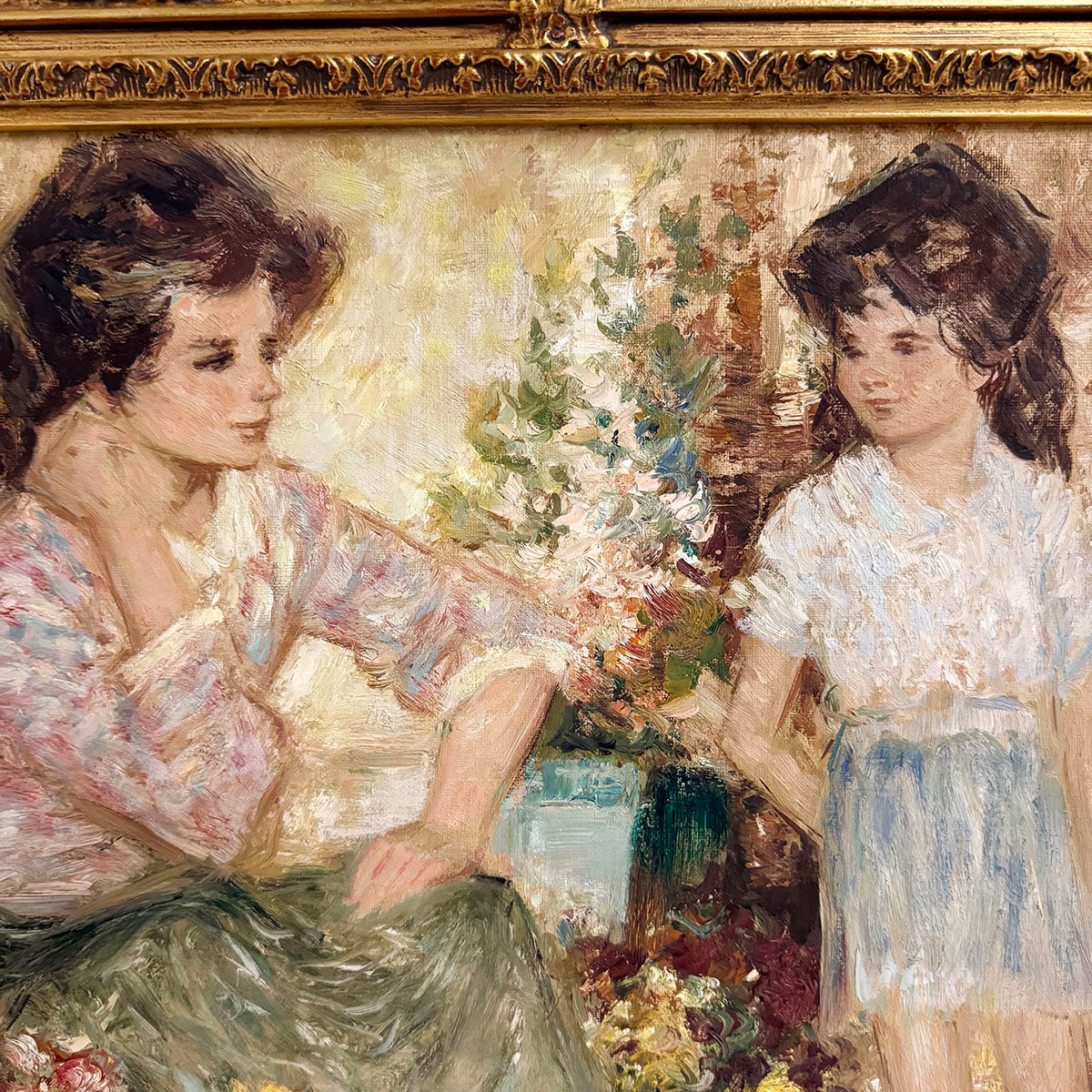 "Mother and Daughter in a Landcape", Signed
