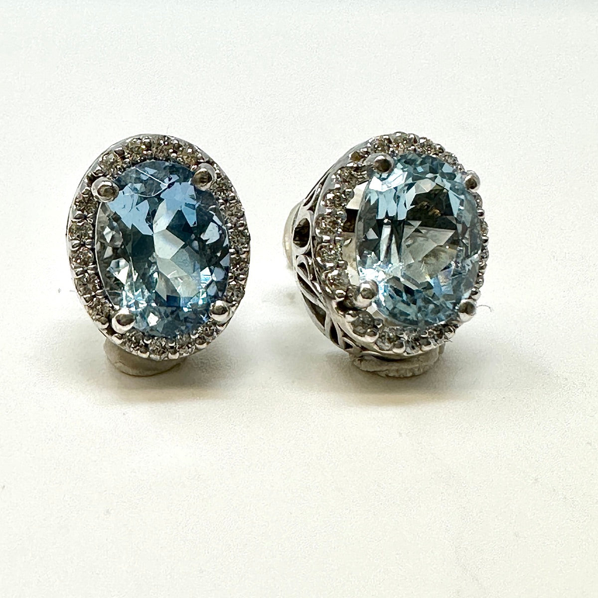 Sydel & Sydel 14K White Gold Earrings with Aquamarine and Diamond Halo