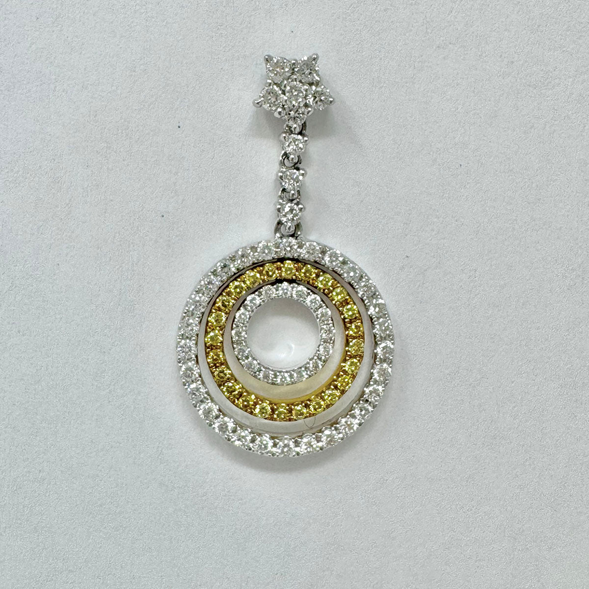 18K White and Yellow Gold Circle Design Drop Earrings