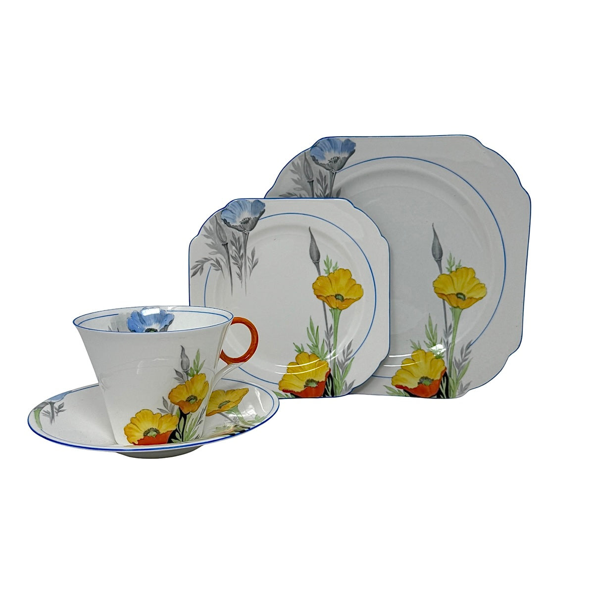 Shelley Poppy Porcelain Tea Set 18Pcs. Service for 4/4 Pcs