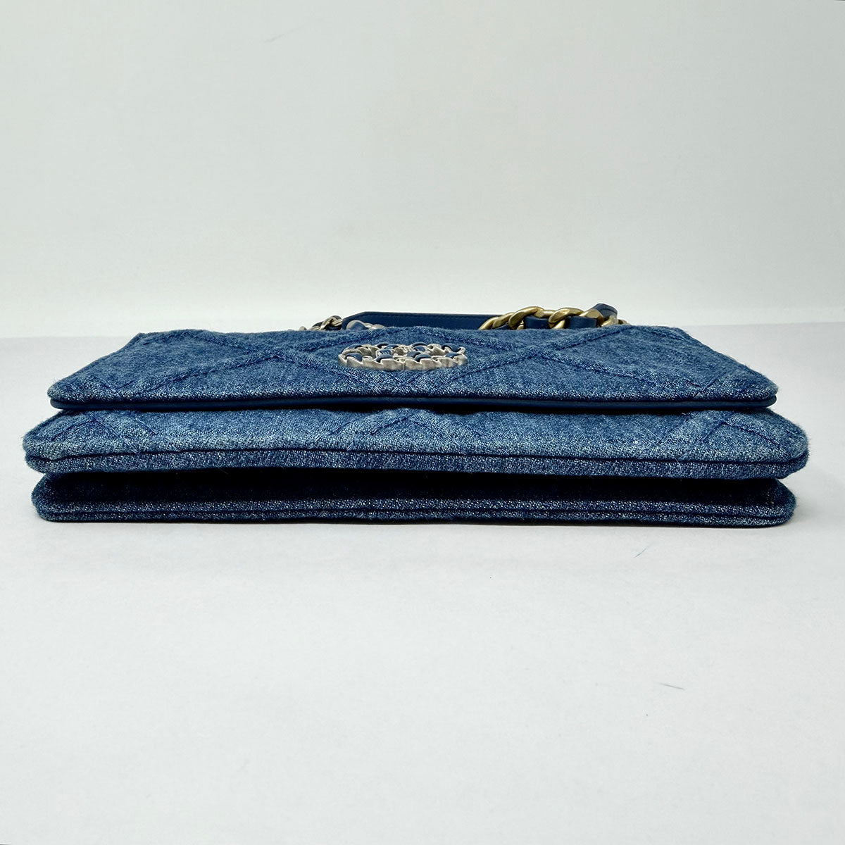 New Chanel 19 Denim Quilted Wallet on the Chain